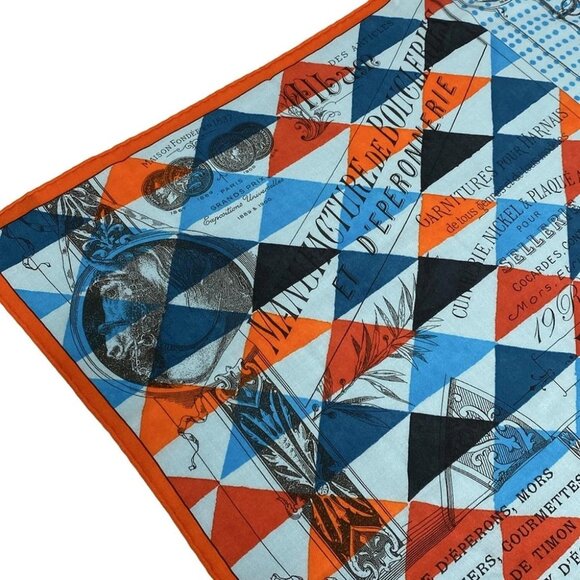 HERMES Carre 140 - Orange Blue Multi Cashmere Silk Scarf - Picture 3 of 5